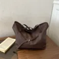 Casual brown leather tote bag stylish minimalist shoulder bag for women for daily use - Coffee