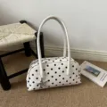 White black polka dot shoulder bag, trendy PU leather pillow bag with cute star charm. - With Pendant / White
