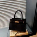 Black crocodile texture shoulder bag handbag crossbody commute fashion simple daily use design - Black