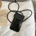 Black patent leather vertical phone bag stylish women messenger bag mini cross-body purse - Black