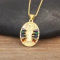 18K Gold Plated Colorful Zircon Grim Reaper Pendant Necklace Variant Choice 01 - Oval Grim Reaper Colorful CZ Style (N1287)