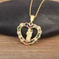 Gold Plated Heart Zircon Pendant Necklace Colored Crystal Fashion Jewelry Accessory - Heart Religious Saint Colorful CZ Style (N1289)