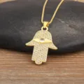 Gold plated Hamsa hand pendant necklace with sparkling cubic zirconia, stylish evil eye jewelry. - Full Zirconia Inlaid Hand (N1260)