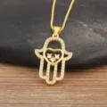Gold Hamsa Hand Pendant Necklace with Sparkling Cubic Zirconia 18K Plated Jewelry - Heart Hamsa Hand Style (N1263)