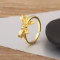 Vergoldeter Schleife offener Ring für Damen, elegante verstellbare Fingerschmuck Accessoire - 3D Polierter Schleifen-Stil (749)