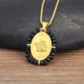 Gold Plated Angel Pendant Necklace with Black Beaded Oval Design for Women and Girls SKU - Black