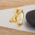 18K Vergoldeter Zirkon Schleife Ring Eleganter Offener Fingerring für Damen Modeschmuck - Luxuriöser Full-Zirkonia Schleifen-Stil (752)