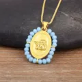 Collana con ciondolo angelo dorato con perline blu, elegante catenina per clavicola placcata oro 18k - Azzurro