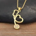 Gold Plated Stethoscope Heart Necklace Pendant Zircon Medical Jewelry Couple Fashion Gift - Heart Stethoscope (1342)