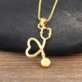 Gold-plated stethoscope pendant necklace with heart design for medical professionals daily wear. - Heart Stethoscope (1343)