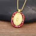 18K vergulde vintage ovale hanger ketting met rood kralen geweven ontwerp voor dames - Rood