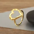Goldener Unregelmäßig Gefalteter Hohl Herz Offener Verstellbarer Ring Für Damen Schmuck - Gold