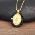 Verguld vintage ovaal maagd maria hanger ketting met zwarte kraalrand ontwerp voor vrouwen. - Zwart