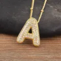Gold Plated Letter A Pendant Necklace Micro Pave Zircon Bead Chain Fashion Variant - Letter A / Gold