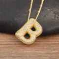 Gold micro pave cubic zirconia letter B bubble pendant necklace for women fashion jewelry. - Letter B / Gold