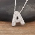 Silver iced out letter A pendant necklace, copper platinum plated bubble initial necklace for women. - Letter A / Silver
