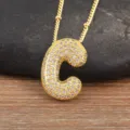 Gold Letter C Bubble Ball Paved Zirconia Necklace Pendant Variant - Elegant & Shiny - Letter C / Gold