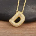 Gold letter D pendant necklace with micro pave cubic zirconia for women charm jewelry. - Letter D / Gold