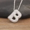 Silver Letter B Bubble Pendant Necklace Cubic Zirconia Choker Jewelry Gift For Women - Letter B / Silver