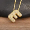 Collana Pendente Lettera F Zircone Bolla Oro Elegante Catena Di Perline Variante - Lettera E