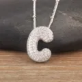 Silver-tone bubble letter C pendant necklace, paved with sparkling cubic zirconia stones. - Letter C / Silver