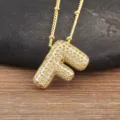 Collana con ciondolo lettera F gonfia in oro zircone micro pavé articolo gioiello - Lettera F