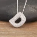 Silver Puffy Letter D Pendant Necklace Zirconia Stone Choker Chain Jewelry for Women - Letter D / Silver