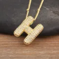 Collana con pendente lettera H a bolla placcata oro micro pavé zircone gioielli sku - Lettera H