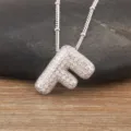 Silver-plated letter F pendant necklace with sparkling cubic zirconia, stylish balloon style chain. - Letter F / Silver
