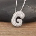 Silver 3D bubble letter G pendant necklace with sparkling cubic zirconia for women chic jewelry. - Letter G / Silver