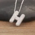 Silver tone letter H pendant necklace, sparkly pave stone initial clavicle chain for women. - Letter H / Silver