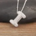 Silver letter I pendant necklace, copper platinum plated with sparkling cubic zirconia pavé. - Letter I / Silver