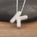 Silver-tone 3D bubble letter K pendant necklace with cubic zirconia pave for women - Letter K / Silver
