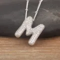 Silver Letter M Pendant Necklace Cubic Zirconia Bubble Initial Choker Jewelry for Women - M / Silver