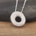 Silver tone pave cubic zirconia donut pendant necklace, elegant rhinestone circle jewelry. - Letter O / Silver
