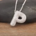 Silver P letter pendant necklace with cubic zirconia, balloon style clavicle chain jewelry. - Letter P / Silver