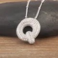 Silver letter Q pendant necklace, platinum plated brass dainty clavicle chain jewelry. - Letter Q / Silver