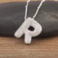 Silver-plated letter R pendant necklace with glittering pavé cubic zirconia. Elegant choker. - Letter R / Silver
