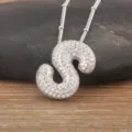 Silver letter S pendant necklace, puffy 3D balloon design with sparkling cubic zirconia. - S / Silver