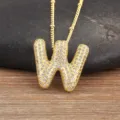 Elegante Collana Ciondolo Lettera W Bolla Oro Zirkon Micro Pavé Gioiello Catena - Lettera W