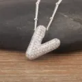 Silver letter V pendant necklace sparkling cubic zirconia crystal clavicle chain - Letter V / Silver