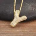 Collana con Pendente Lettera Y Bolla Zircone Pave Oro Elegante Gioielli Donna - Lettera Y