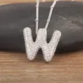 Silver Letter W Pendant Necklace White Gold Plated Bubble Chain Fashion Jewelry New - Letter W / Silver