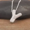 Silver letter Y pendant necklace, cubic zirconia paved clavicle chain for charming women. - Letter Y / Silver