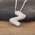 Silver Z letter pendant necklace with micro-set cubic zirconia balloon style chic clavicle chain - Letter Z / Silver