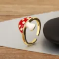 Cute red mushroom open ring, 18k gold plated copper jewelry, trendy niche style for women. - Enamel Red White Mushroom Classic Style (R1173)