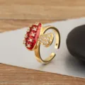 Chic 18k gold plated red enamel mushroom ring, cute open cubic zirconia ring for women variant. - Enamel Red Mushroom Zirconia Inlaid Style (R1174)