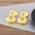 Gold bubble letter earrings, smooth metallic finish number 8 stud earrings for fashion daily wear. - Letter B