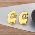 Gold Letter C Bubble Stud Earrings, Smooth Metal Minimalist Chic Fashion Jewelry! - Letter C