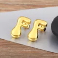 Gold puffy letter stud earrings minimalist metallic geometric jewelry for daily outfit - Letter F